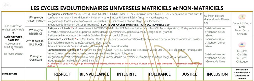 Les blessures de l'âme - Diagramme du Cycle Sagesse - Extrait du Diagramme des Grand Cycles Evolutionnaires - Auteur Laure Bernardinis